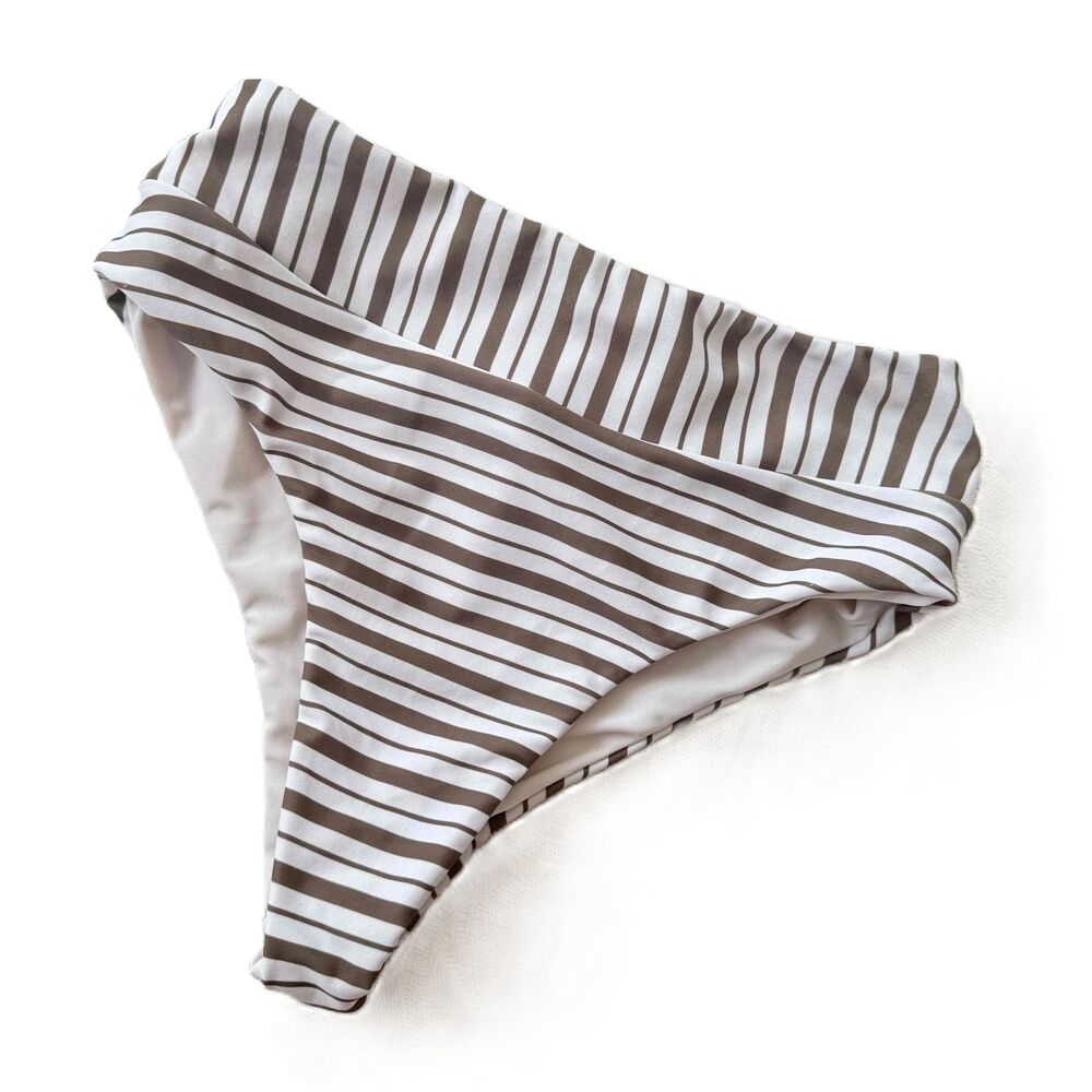 Cambria Hawaii Bikini Bottom XS High Waist Striped Brown White Extra Small